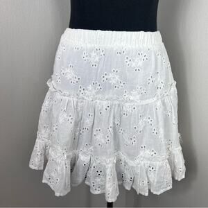 Polly White Eyelet Summer Ruffle Mini Skirt Embroidered
